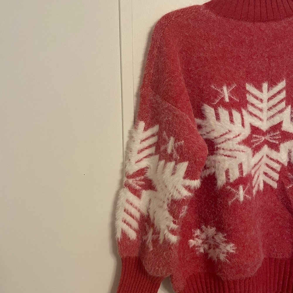 Cabincore Winter Red Snowflake Turtleneck Sweater Soft Cozy Size S/M Oversized - Picture 6 of 8